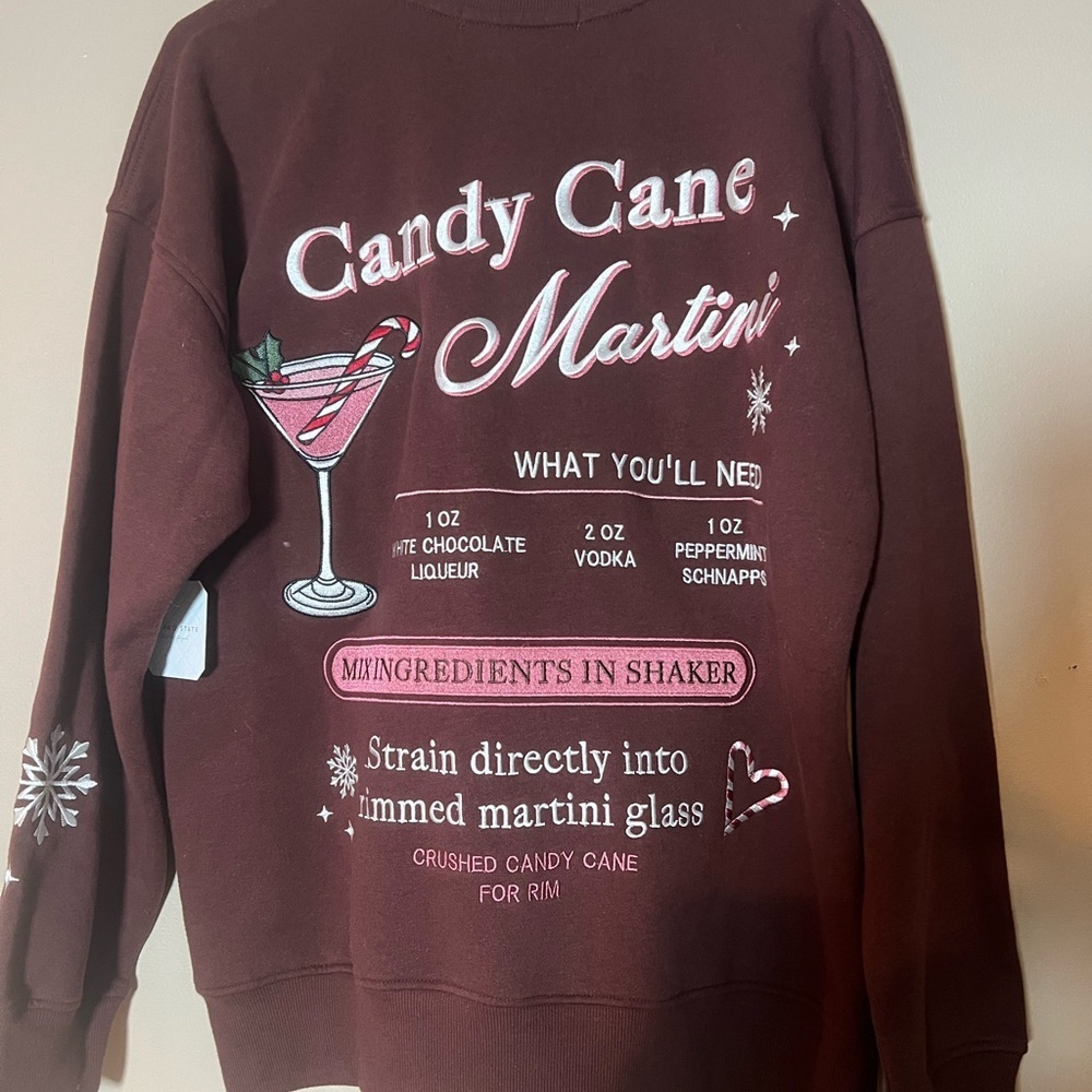 Altard State Women's XXS Candy Cane Martini Holiday Embroidered Crewneck - Picture 4 of 6